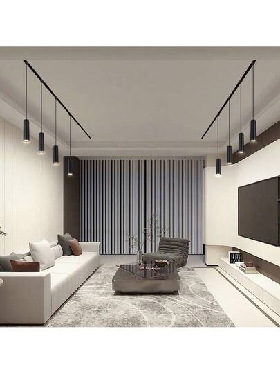 Zwart Round Cylinder Track Hang Light, Home Ceiling Lamp, Metal Tubular Lamp Built In LED, Neutral/Warm 85V 265V Voltage, No Accessories Included, Home, Kitchen Isl Store, Cafe, Dining Room, Living Kitchen, Bar, Corridor, Hotel, Stairs, Clothing Hallway, Exhibition Hall, Reading Room view 8