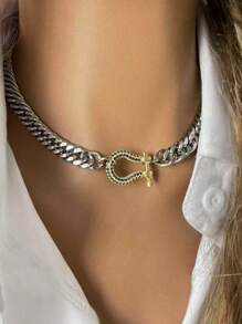 STYLEVER 1 PC Silvery Charm Pendant Necklace,Gold Lock Charm Necklace,Colorful Mountain Climbing Chain, Shackle Charm Necklace,Stainless Steel Chain,U-Shaped Horseshoe Necklace