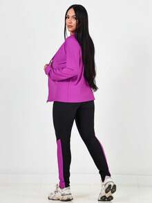 TRIO - 3 Piece Fitness Kit Bomber Jacket + Top + Dry Fit Pants - Purple - View 4