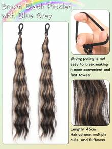 2 件长波浪编织马尾辫头带女士合成假发带橡皮筋卷曲直马尾辫接发弹性发圈 - 彩色 - 查看 23