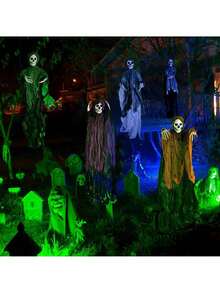 3 pezzi Decorazioni per Ognissanti con teschio scheletrico, Tristo Mietitore appeso e fantasma per casa infestata, festa in giardino, decorazioni per Ognissanti da interno/esterno, accessori spaventosi a forma di scheletro - Multicolore - Visualizzare 6