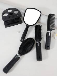 4件套美发梳套装 - 包括梳子、卷发梳、滚筒梳和宽齿梳，专业美发工具，新年礼物 - 彩色 - 查看 4