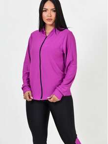 TRIO - 3 Piece Fitness Kit Bomber Jacket + Top + Dry Fit Pants - Purple - View 2