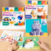 Libro de Pegatinas Puzzle 3D para Niños, Juguete Creativo de Manualidades con Pegatinas, Patrón de Animales/Tráfico, Entrenamiento de Pensamiento Lógico, Juego Interactivo Padres-Hijos, Apto para Niños y Niñas de 3-5 Años