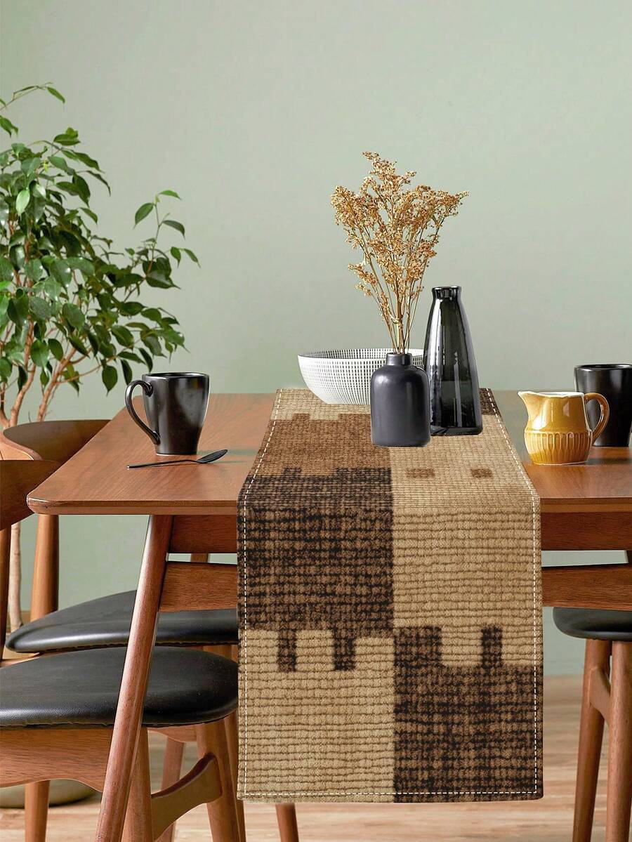 1 Tấm trải bàn nghệ thuật hiện đại - Họa tiết hình học màu nâu và be, vải polyester bền dùng trong nhà/ngoài trời, lối vào, trang trí bàn cà phê - trang trí nhà mùa xuân hè, trang trí tấm trải bàn, phong cách đương đại - màu nâu - Xem 1