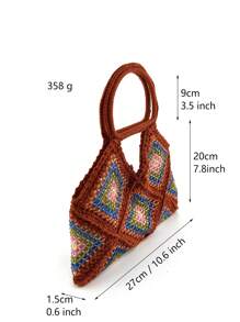 Fashionable Shiny Beaded HandBag, Creative Patchwork Crochet Tote