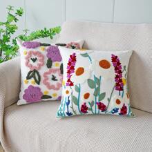 1 pièce Housse de coussin décorative avec motif floral et papillon, housse de coussin de style ferme brodée pour la décoration de la maison, le canapé, la chambre à coucher