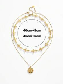 2er Set Halskette mit Edelstahl, goldplattierter Muschel, Niet Herz, Blume, Stern, Kreuz, Kunstperle, handgefertigt, für Damen geeignet für Alltag, Strand, Party, Urlaub, als Geschenk für Freunde