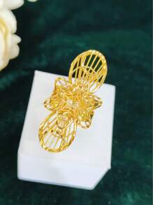 1 pieza Anillo alargado de dedo con baño de oro de cobre a la moda para mujeres, adecuado para bodas, fiestas, bailes de graduación, Día de la Madre, cumpleaños. Anillo abierto y ajustable.