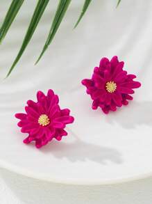 1 par de brincos florais assimétricos de camada dupla coloridos para mulheres, adequados para uso em férias/viagens/festivais de música
