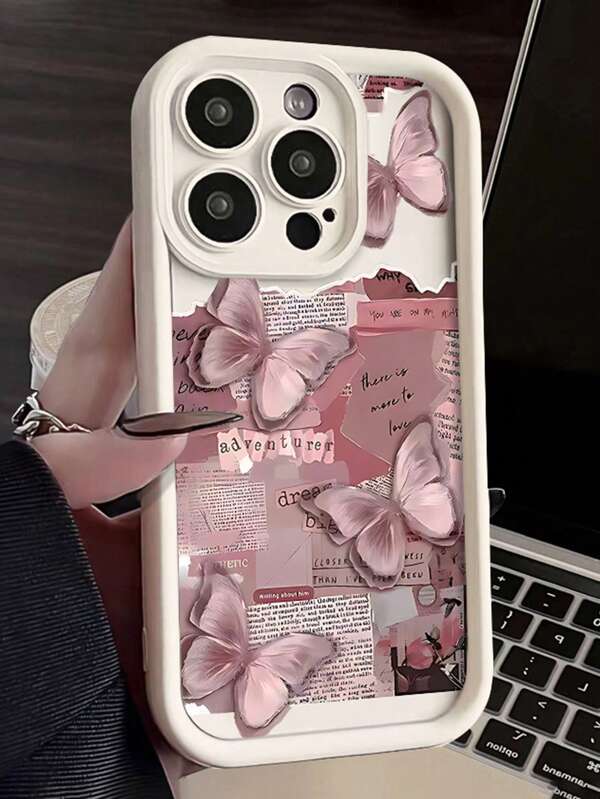 1pc High-Grade Embossed Texture Thick Anti-Drop Phone Case With Butterfly And Letter Print, Compatible With IPhone 16/11/16pro/16plus/16promax/16e/15Promax/13/14/12/XS/XR/7G/8P, IPhone 13, 14, P11, P12, P16, XS, XR, 78P, 78GES2