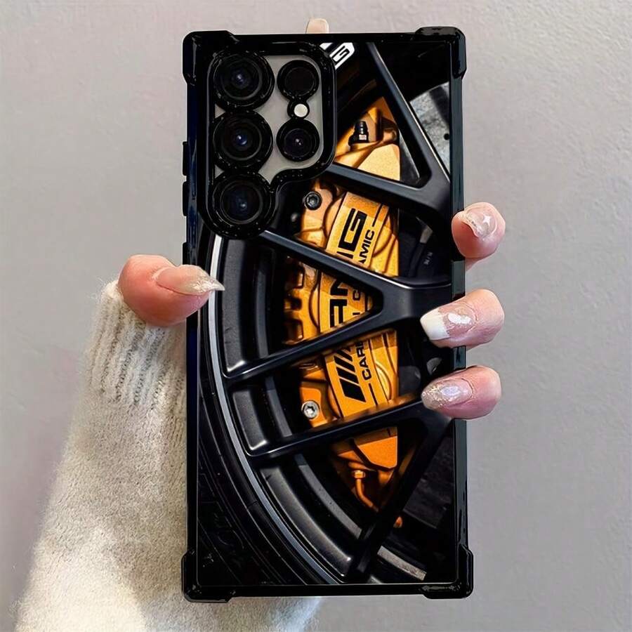 Stylish Luxury Sports Car Rim Design Pattern Phone Case For  Galaxy S25 S24 S23 S22 S21 FE Ultra Plus 4G 5G Anti-Shock Transparent Soft Back Cover - 黑色 - 查看 1