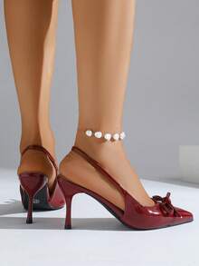 女士高跟凉鞋，尖头，纯色，柔软鞋面材质，细跟，蝴蝶结装饰，适合所有季节，休闲风格