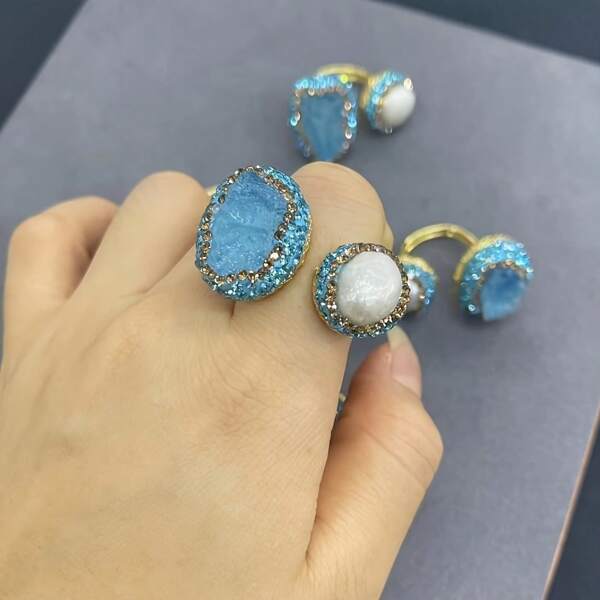 New Handmade Natural Freshwater Pearl Ring With Elegant Design, Natural Aquamarine Stone Ring, Suitable For Women
