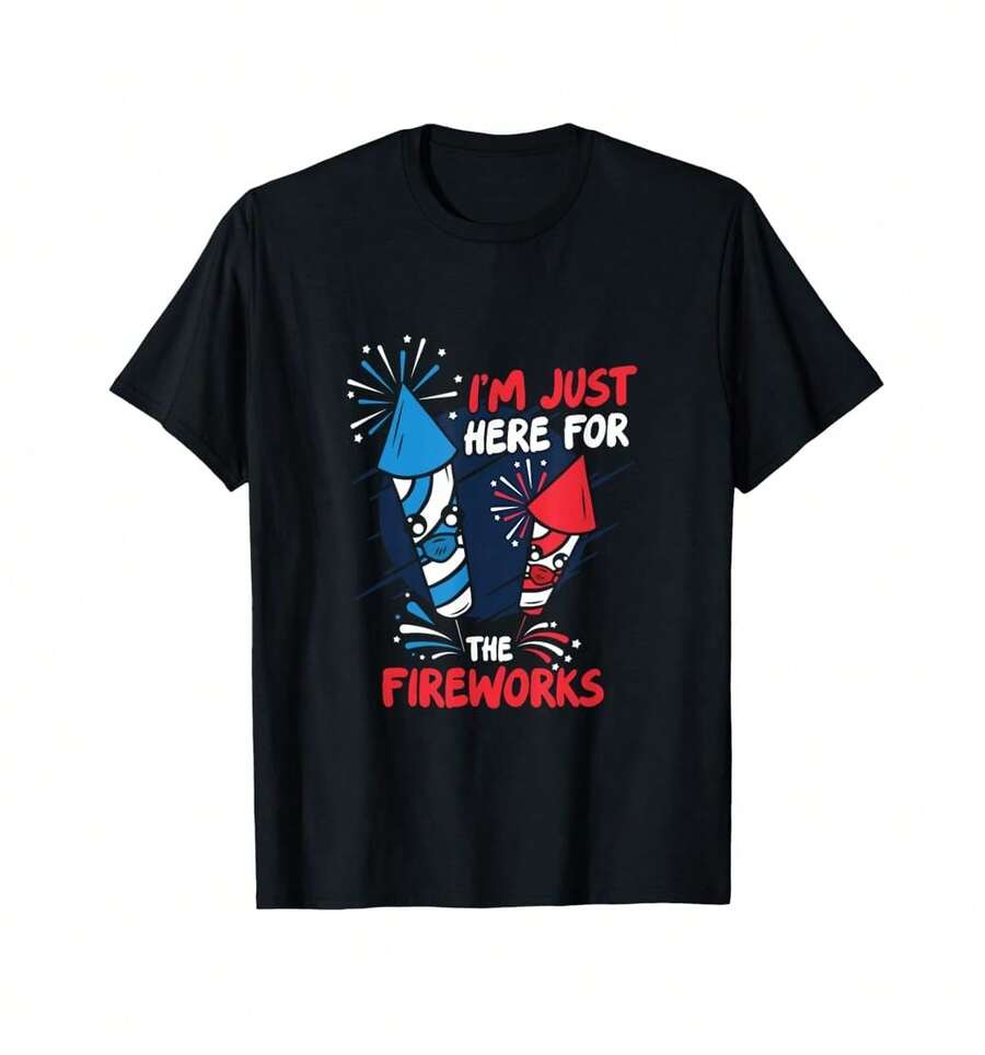 I'M Just Here For The Fireworks Explosion Firework T-Shirt - Black - View 1