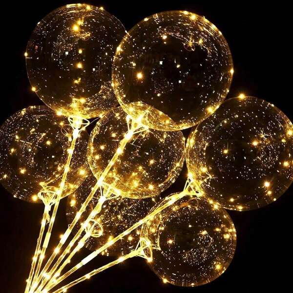 10 pièces Ballons LED transparents avec des bâtons, ballons à bulles lumineux, convient pour Noël, Nouvel An, anniversaire, décoration de mariage, mise en page des vacances, décoration de Noël, fonctionnement sur batterie (piles non incluses)