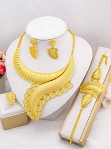 5pcs/Set Dubai Necklace Earrings Big Pendant Jewelry Set For Women 24K Gold Plated Nigeria African Bridal Wedding Party Jewellery Gifts