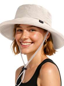 1 pièce Chapeau de soleil pour femmes, chapeau de jardin à large bord avec trou pour queue de cheval, protection solaire pour la plage, matériau respirant, chapeau d'été avec bord relevable