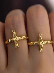 Stylever 1 件复古耶稣基督复古优雅 925 纯银戒指，适合女性日常佩戴，节日/派对珠宝礼物 - 金色 - 查看 2
