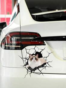 2 pièces Autocollants de voiture personnalisés thème animal, décalcomanies de portrait de chien et chat personnalisées pour lunette arrière, phare, porte de voiture, autocollants mignons de chiots 3D fissurés, surface adhésive mate, utilisation unique, accessoires automobiles thème animal, convient pour la fête et la décoration de la maison