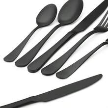 Matte Black Sierware Set Satin Finish 20Piece Stainl Steel Flatware Set Kitchen Utensil Set Service For 4 Tableware Cutlery Set For Home And Restaurant Dishwasher Safe - MatteBlack - View 4