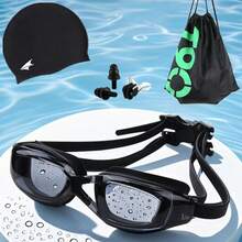 1 Set Large Frame Clear High Definition Swimming Goggles, Nose Clip, Ear Plugs, Silicone Swimming Cap, Beach Bag, 5pcs/Set