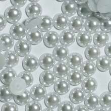 50 件混合搭配 ABS 仿珍珠半圆珠，带孔，平底，适合 DIY - 白色 - 查看 4