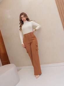 YING ZI Women Pants - 駝色 - 查看 3
