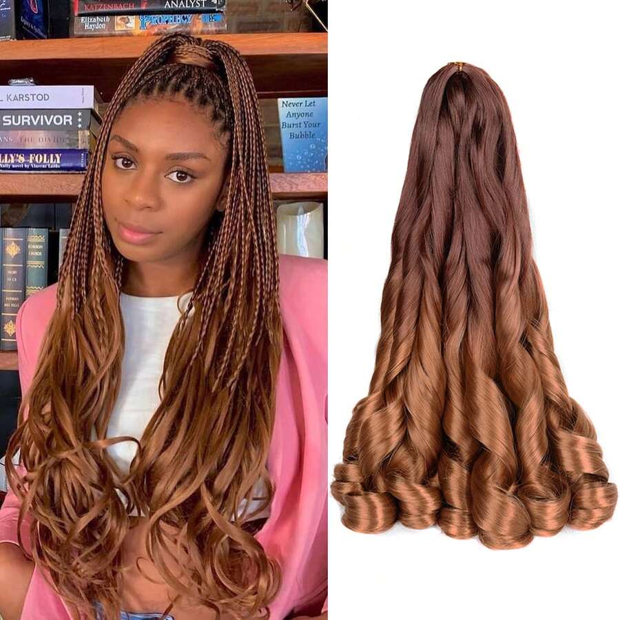 8 Packs French Curly Braiding Hair For Box Braids 24Inch Pre Stretched Loose Wavy  Bouncy Braiding Hair Extensions 75g/Pack Synthetic French Curl Crochet Hair Braids Extensions For Women Daily Holidays Party And Cosplay Braided Hair - OT33/30 - Xem 1