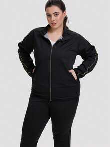 1 Set Women's Sauna Suit Sports Jacket And Pants, Suitable For Weight Loss, Fat Burning And Fitness, Plus Size Available Black - Black - View 4