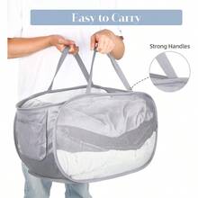 Hkr6485 4 Pack Durable Collapsible Laundry Baskets Mesh Foldable Laundry Basket Pop Up Laundry Hamper With Pocket Clothes Hamper With Reinforced Handles For Laundry Bathroom Room Dorm Or Travel - Gray+Black+Navy+Green-PopHorizontal - View 5