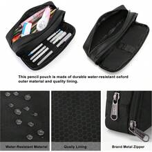 Estuche para Lápices de Gran Capacidad, Bolsa de Lápices Estética para Organizador de Papelería de Oficina, Bolsa de Lápices Simple y Resistente Multifuncional para Hombres - Negro - Beis - Ver 7
