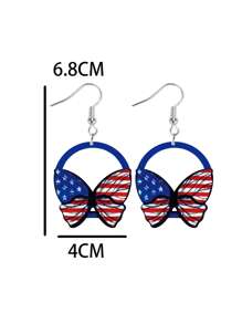 1 Pair Minimalist Versatile Independence Day Flag Color Wooden Slim Frame Butterfly Earrings