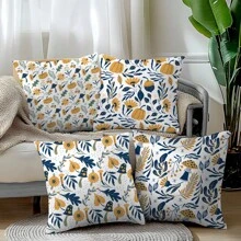4pcs Leaf, Pumpkin, Mushroom Illustration Cushion Cover Set, Soft Peach Velvet Material, 45*45CM Single-Sided Print, Suitable For Home, Bedroom, Living Room, Sofa, Decorative Pillow Cover, Gift