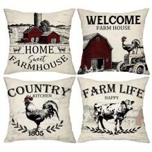 4pcs, Vintage Farmhouse 4pcs Throw Pillow Covers - Polyester 100%, Single-Sided Print, 16x16 18x18 20x20 Inches, Retro Home Cushion Covers - For Porch Patio Couch Sofa Living Room Outdoor Decor - Set Of 4 Without Pillow Inserts