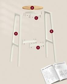 Tabourets de Bar, Lot de 2, Chaises, Siège Haut, Cadre Métallique, Montage Facile, Hauteur 74 cm, Repose-Pieds, pour Cuisine, Salon, Salle à Manger, Doré Chêne et Blanc - Beige - Voir 6