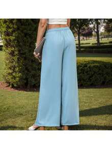 GS SNOWING Women's Elegant Wide Trousers High Waist Loose Summer Palazzo Trousers Stretchy Lounge Long With Pockets - 藍色 - 查看 4