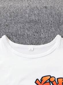 Set de 2 piezas de camiseta de manga corta con cuello redondo y estampado gráfico de oso y pantalones cortos con estampado total, informal y deportivo para adolescentes, versátil para el verano