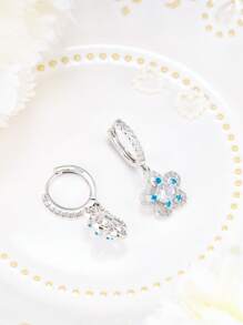 Boucles d'oreilles mode en argent sterling 925, élégantes boucles d'oreilles pendantes à fleurs en zircone cubique, convenant pour un port quotidien, cadeau d'anniversaire