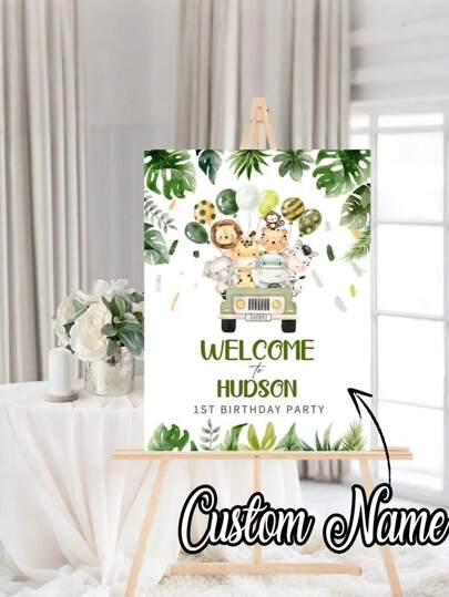 1pc Customized Happy Birthday Welcome Sign Poster, Wildlife Park Birthday Welcome Sign, Personalized Cartoon Animal Poster, Custom Name Birthday Sign, Happy Birthday Celebration Cartoon Poster, Personalized Name And Date - Event Welcome Display Sign, Retro Poster Printing, Fashionable Outdoor Poster Decoration, Modern Customization, Personalization, Unique Ideal Gift, Xmas Decoration, Personalized, Tea Room, Home, Garden, Office, For Anniversaries, For Valentine's Day, For Mother's Day, For Birthdays, For Graduation, For Weddings, Customized Party Supplies, Autumn Home Refresh