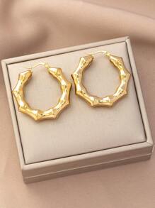 1 par de pendientes de acero inoxidable dorado, diseño de nudo de bambú 3D, elegante y de moda, adecuado para playa y uso casual de mujeres, mejor regalo de joyería para amigos