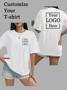 大尺碼女款 T 恤，個性化照片文字印花寬鬆圖案服飾，DIY 設計家庭與情侶白色 T-shirt，夏季禮物靈感 - 白色 - 查看 1