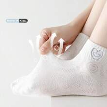 [6 colores] Nuevos llegados para otoño: calcetines finos y transpirables de verano para niñas. Calcetines bordados con malla linda y estilizada de dibujos animados para niños en verano, estilo japonés. Adecuados para bebés de 3 a 12 años. calcetines blancos de estilo japones