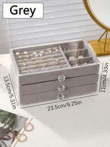 1pc 3-Tier Jewelry Box, Acrylic Jewelry Organizer Tray With C/D/E Size Jewelry Trays, Velvet Lining, Stackable, Crystal Knob, Large Capacity, High-End Earrings/Necklaces/Jewelry Storage, Makeup OrganizerFor Women Storage Organizer Travel Essentials Back To School - Multicolor - View 13