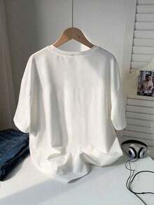 Teen Girl Cartoon Duck And Slogan Print Graphic Tees For Girl Short Sleeve T Shirts,Teen Girl's Summer Tops Crewneck Shirt Blouse - trắng - Xem 3