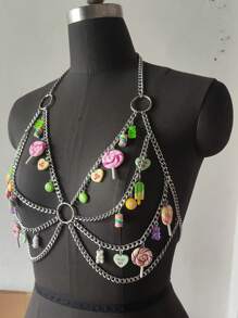 1 pieza Collar con colgante de cadena de metal con letra, joya de cadena de Body de aleación de aluminio, para Halloween