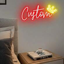 Customizable LED Neon Sign With Yellow Crown Pattern - Adjustable Brightness USB-Powered Wall Decor For Bedroom, Room & Weddings - Durable Plastic Wall-Mounted Light, Neon Signs For Wall Decor