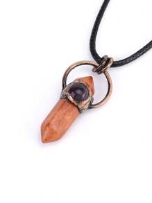 1pc Retro Hexagonal Pointed Pendant Necklace Vintage Natural Semi-Precous Stone Tiger Eye Amethysts Aventurine Quartz Jewelry H664