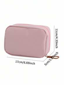 Plain Color Fashionable Zipper Cosmetic Bag, Suitable For Storing Cosmetics And Carrying Outside