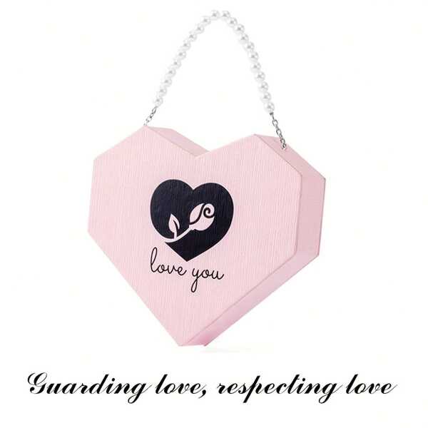 1pc Ritual Gift Box With Pearl Handle, Rose Flower, Heart Decoration - Can Hold Jewelry (This Product Only Includes The Gift Box, No Jewelry Inside)